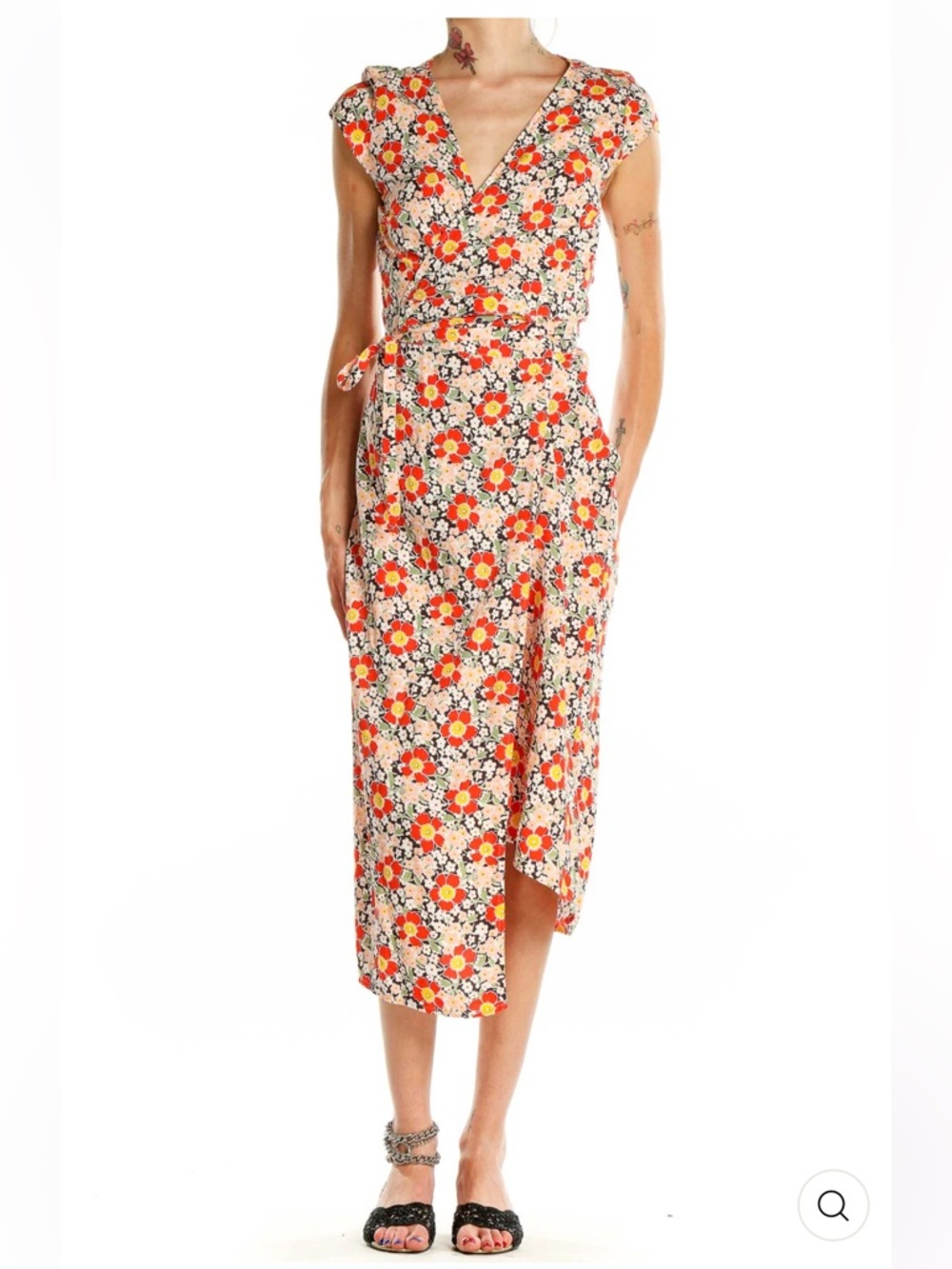 J.CREW MERCANTILE Orange Floral Wrap Midi Dress Size XL